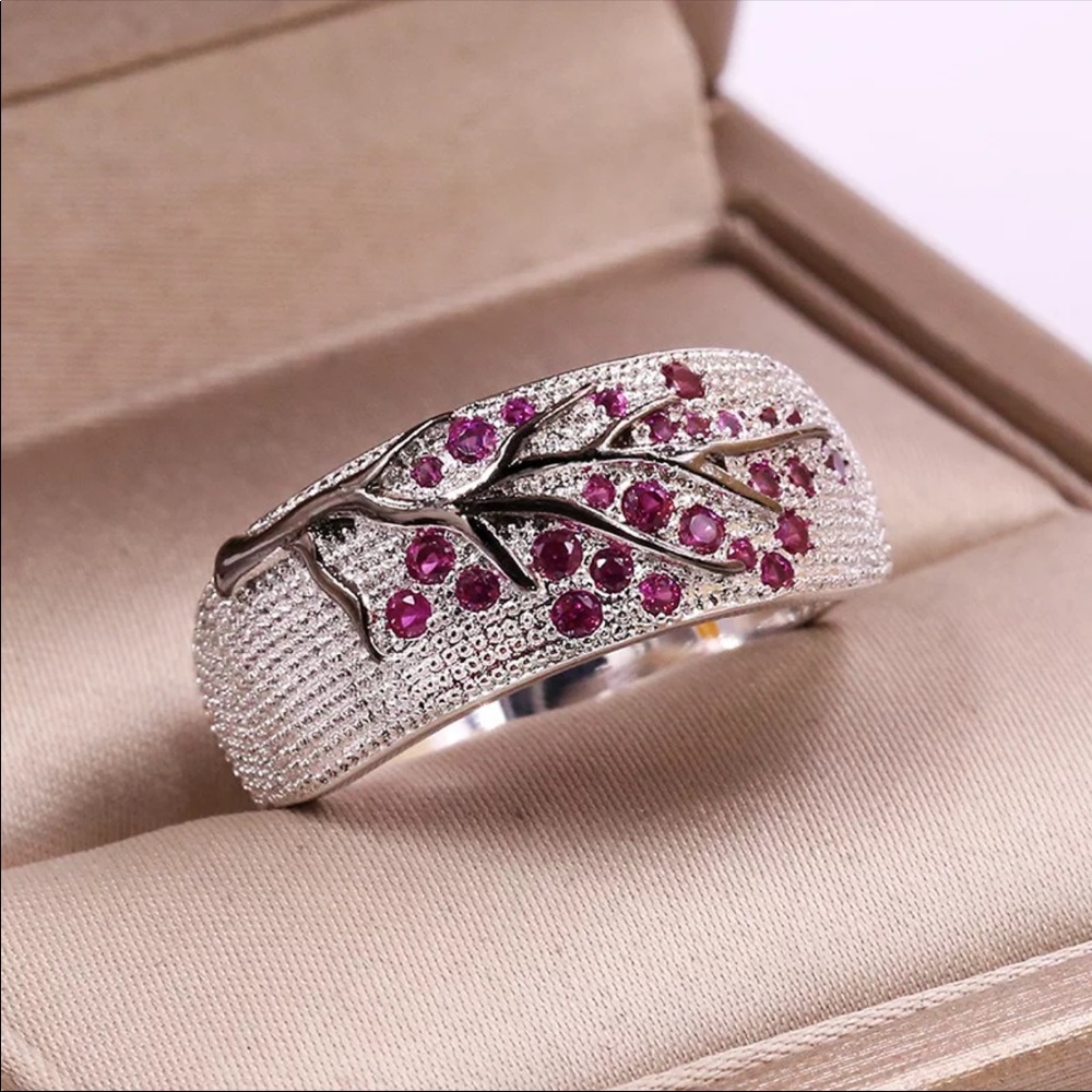 New 925 Silver Tree Branch Red Crystal Ring💍 - Picture 5 of 5